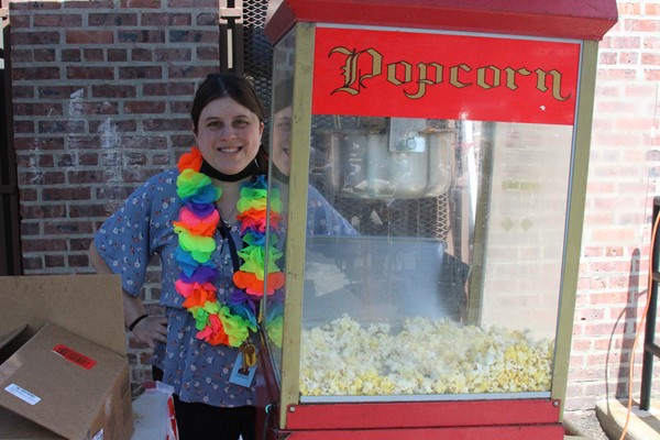 Ms. Goncalves at her famous popcorn stand